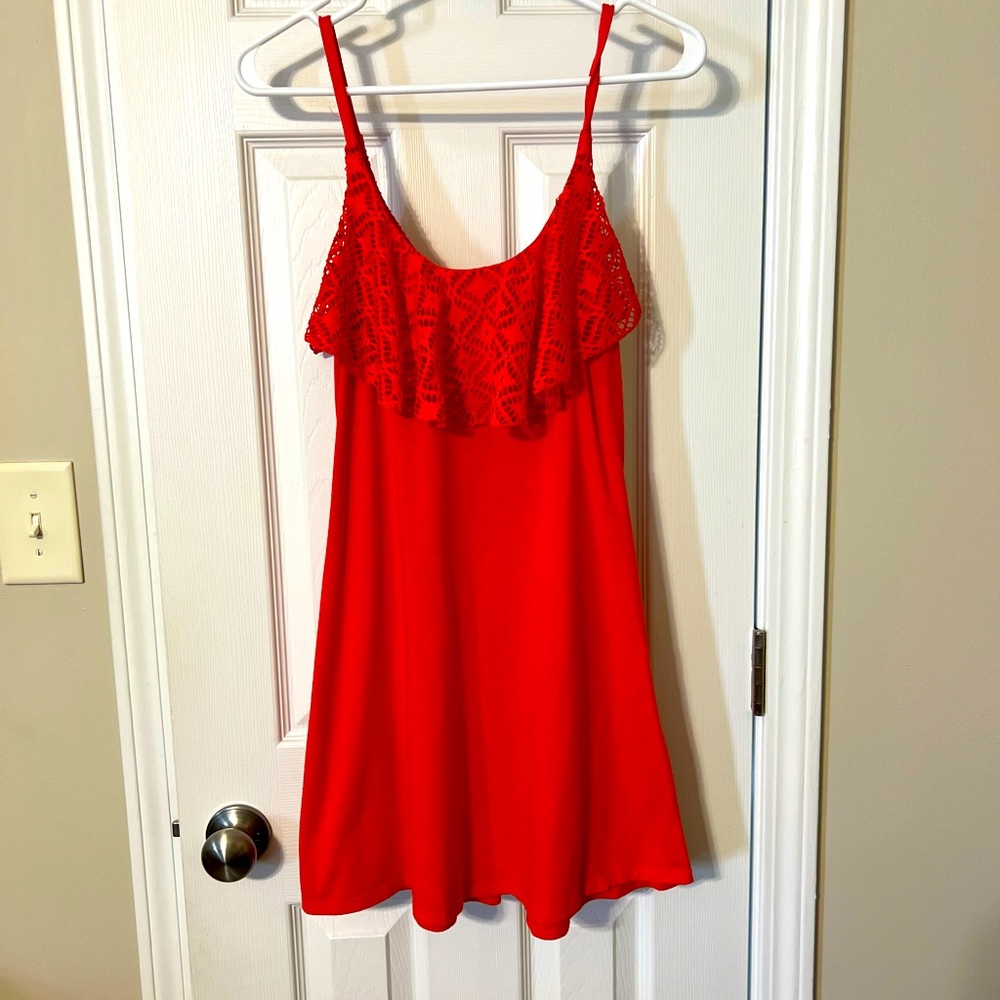 Red Lace Trim Dress